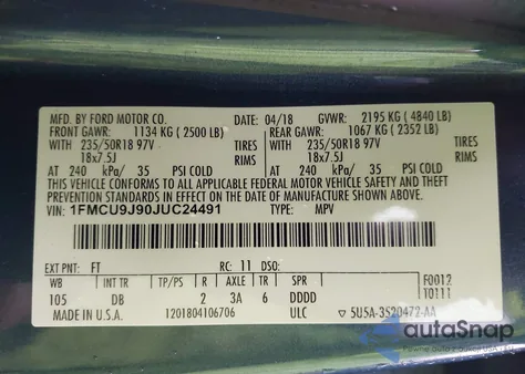 2018 Ford Escape Titanium from USA, damaged, VIN 1FMCU9J90JUC24491